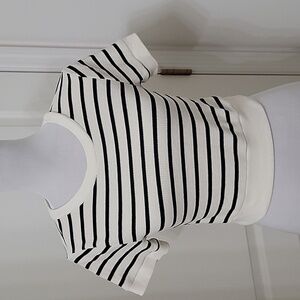 Atelier Size M Black and Ivory Striped Textured Short Sleeve Top, Exc. Used Cond